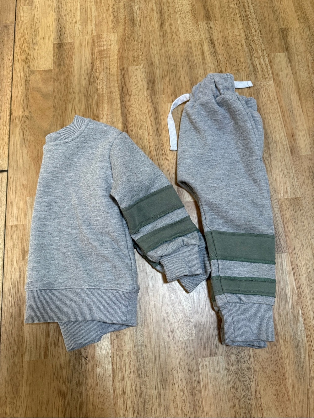 Kids Grey Sweatpants & Joggers Set with Olive Stripe Detail
